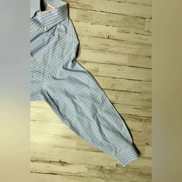 Brooks Brothers Blue Vertical Striped Shirt Mens 16.5 32 Button Up Long Sleeve - Picture 6 of 13